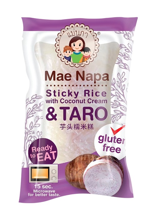 Dolce di riso glutinoso, crema di cocco e taro - Mae Napa 80g.